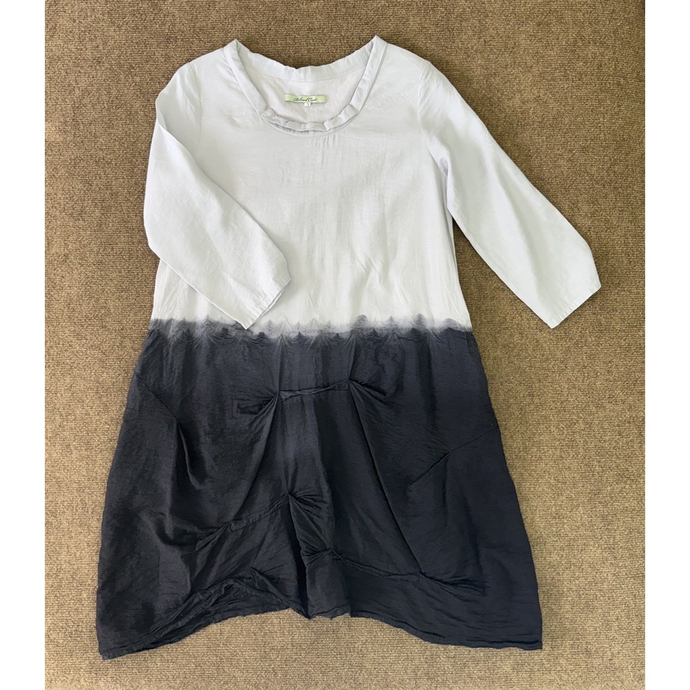 Redwood Court Ombre Tunic Top Womens S Gray White Lagenlook Artsy 3/4 Sleeve